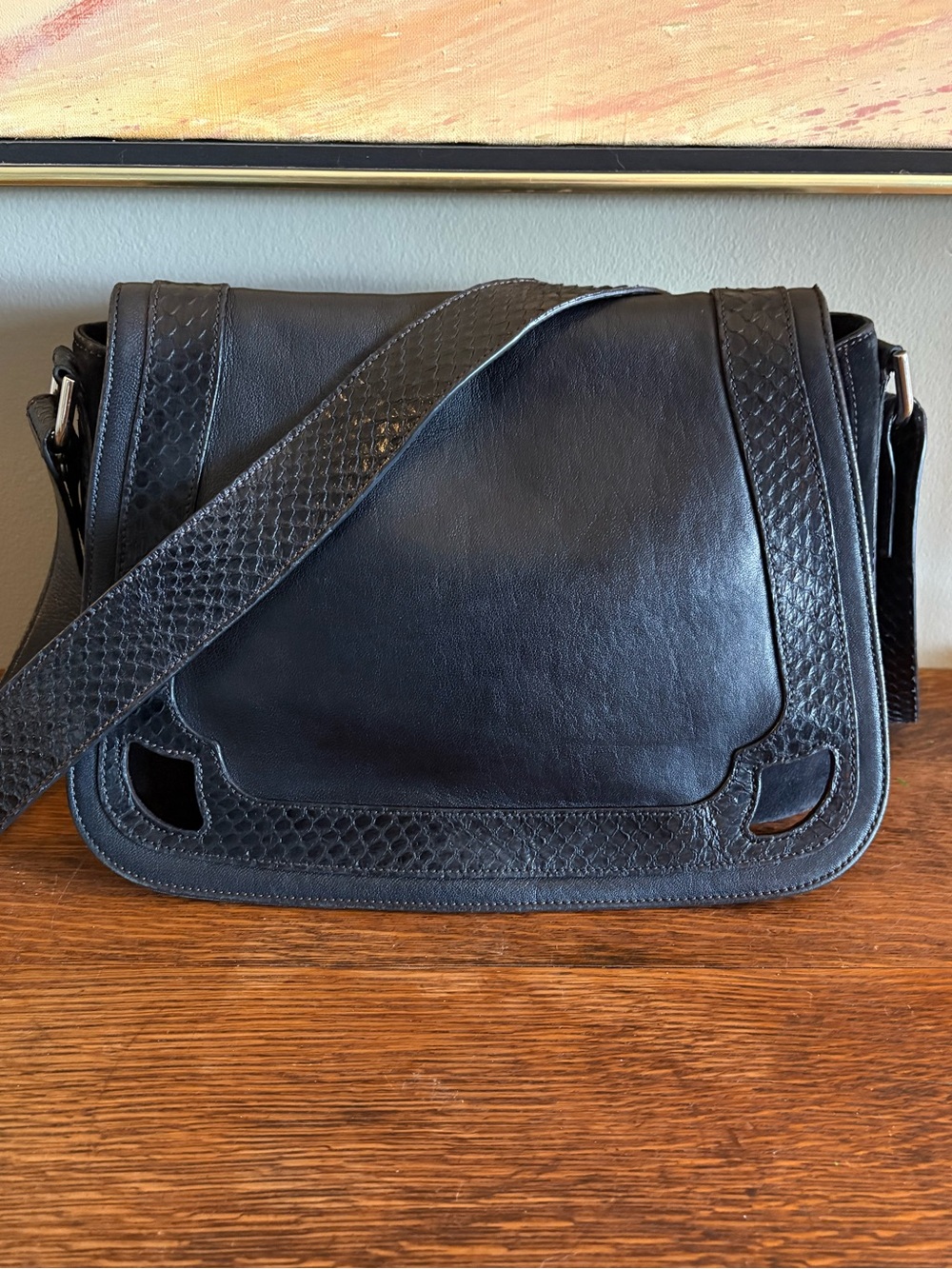 Cartier Marcello de Cartier Vintage Black Leather, Suede & Snakeskin Saddle Bag